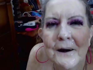 Lace-work webcam Facial cum-shot